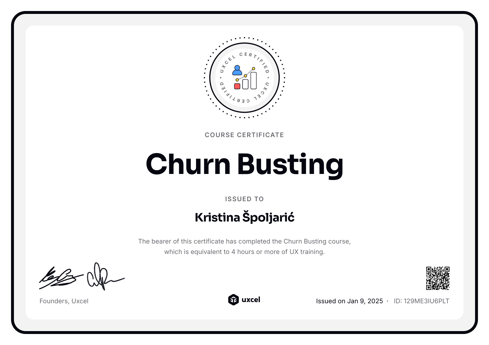 Kristina Špoljarić's certificate